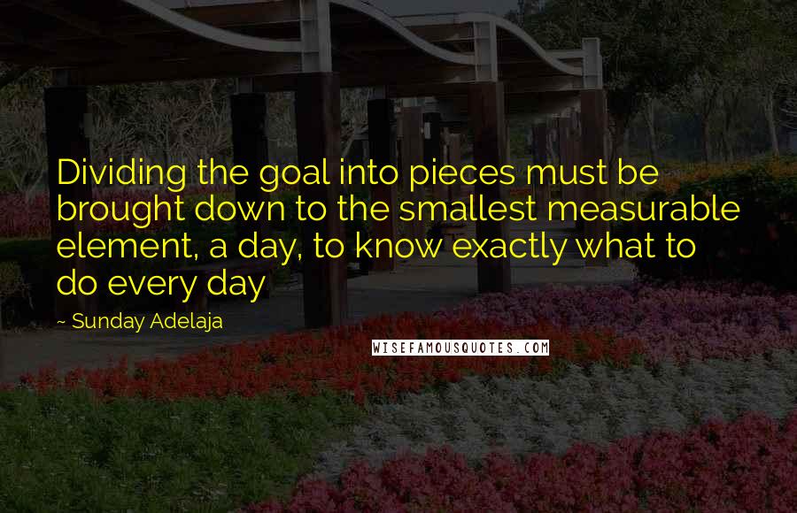 Sunday Adelaja Quotes: Dividing the goal into pieces must be brought down to the smallest measurable element, a day, to know exactly what to do every day