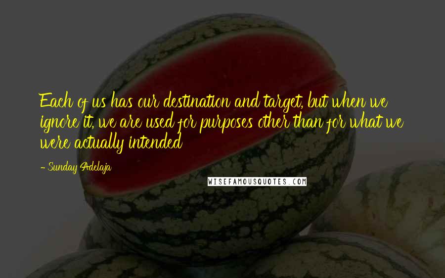 Sunday Adelaja Quotes: Each of us has our destination and target, but when we ignore it, we are used for purposes other than for what we were actually intended