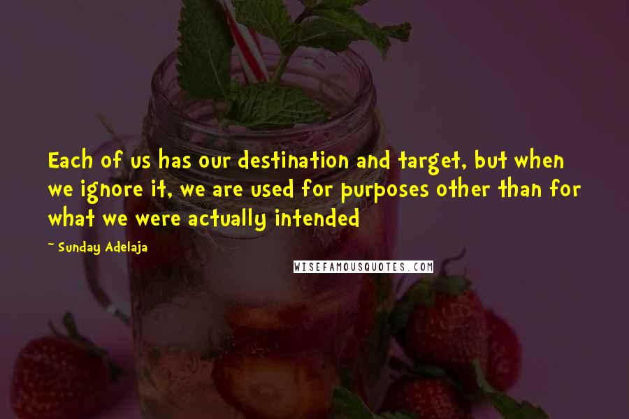 Sunday Adelaja Quotes: Each of us has our destination and target, but when we ignore it, we are used for purposes other than for what we were actually intended