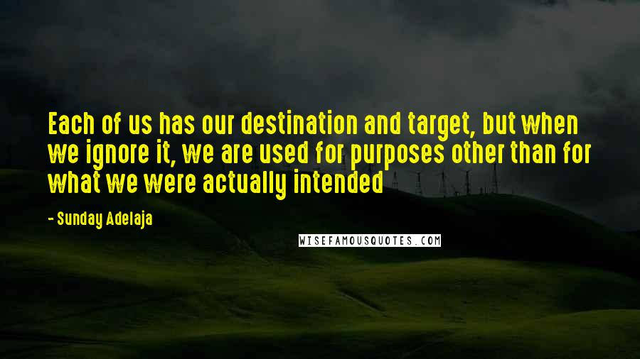 Sunday Adelaja Quotes: Each of us has our destination and target, but when we ignore it, we are used for purposes other than for what we were actually intended