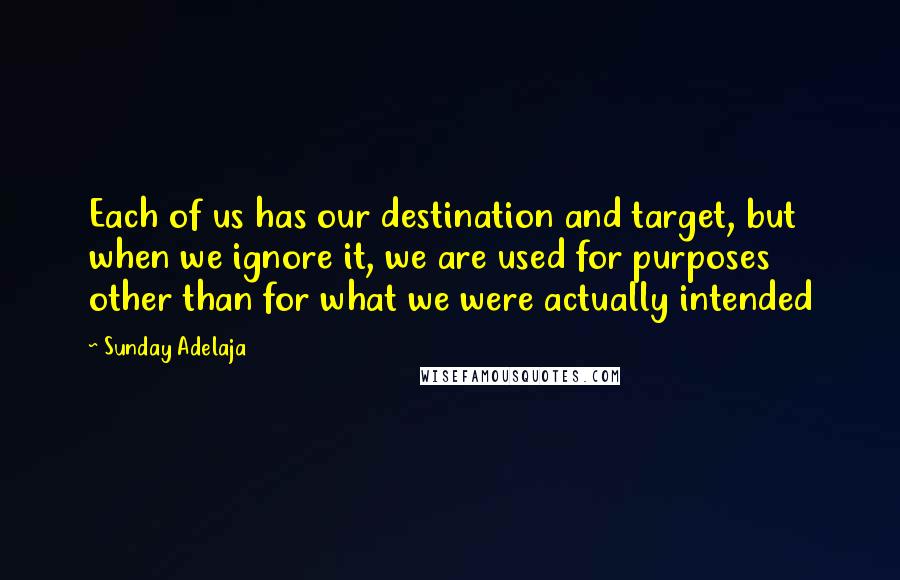 Sunday Adelaja Quotes: Each of us has our destination and target, but when we ignore it, we are used for purposes other than for what we were actually intended