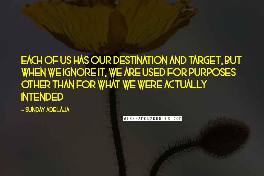 Sunday Adelaja Quotes: Each of us has our destination and target, but when we ignore it, we are used for purposes other than for what we were actually intended