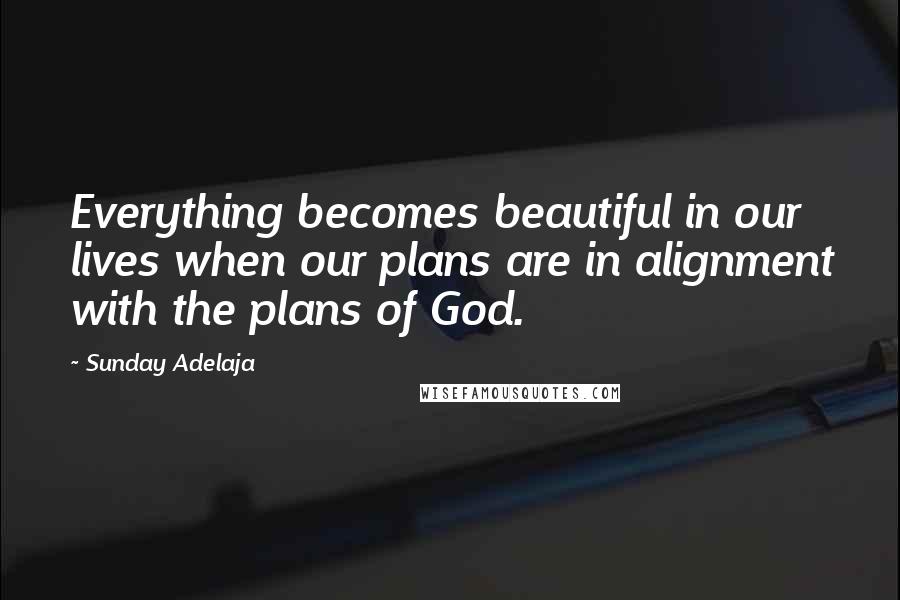 Sunday Adelaja Quotes: Everything becomes beautiful in our lives when our plans are in alignment with the plans of God.