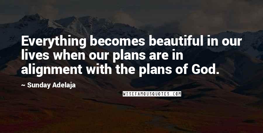 Sunday Adelaja Quotes: Everything becomes beautiful in our lives when our plans are in alignment with the plans of God.