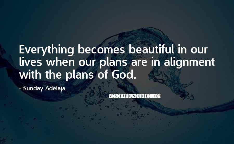 Sunday Adelaja Quotes: Everything becomes beautiful in our lives when our plans are in alignment with the plans of God.