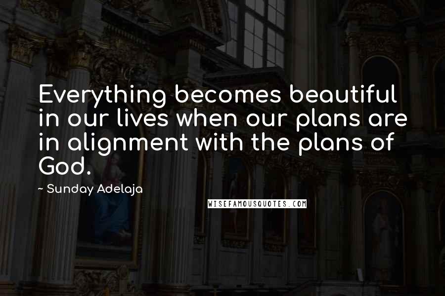 Sunday Adelaja Quotes: Everything becomes beautiful in our lives when our plans are in alignment with the plans of God.