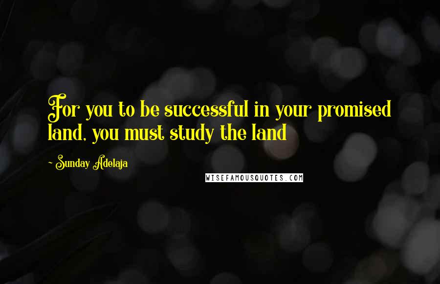 Sunday Adelaja Quotes: For you to be successful in your promised land, you must study the land