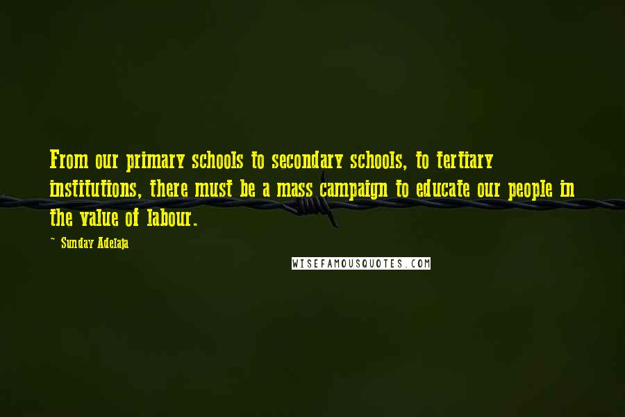 Sunday Adelaja Quotes: From our primary schools to secondary schools, to tertiary institutions, there must be a mass campaign to educate our people in the value of labour.