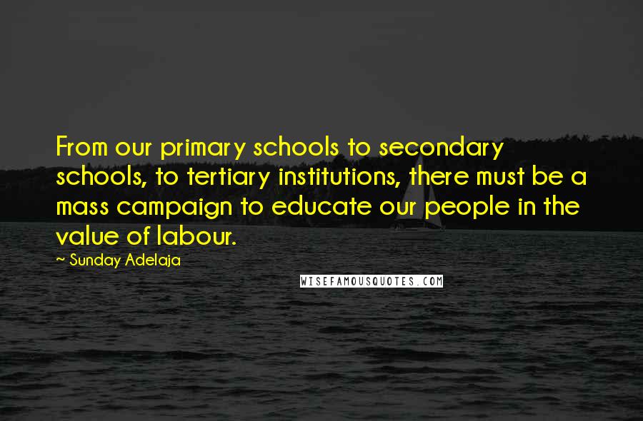 Sunday Adelaja Quotes: From our primary schools to secondary schools, to tertiary institutions, there must be a mass campaign to educate our people in the value of labour.