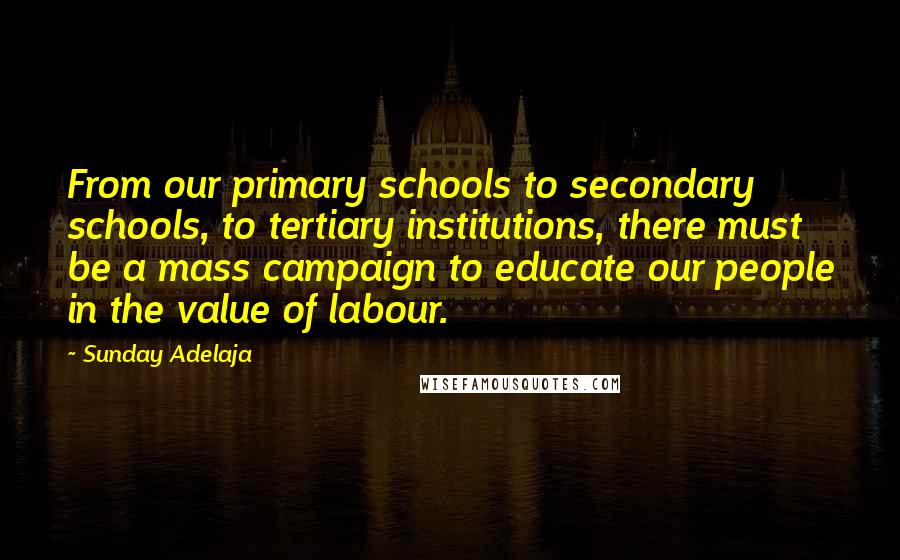 Sunday Adelaja Quotes: From our primary schools to secondary schools, to tertiary institutions, there must be a mass campaign to educate our people in the value of labour.