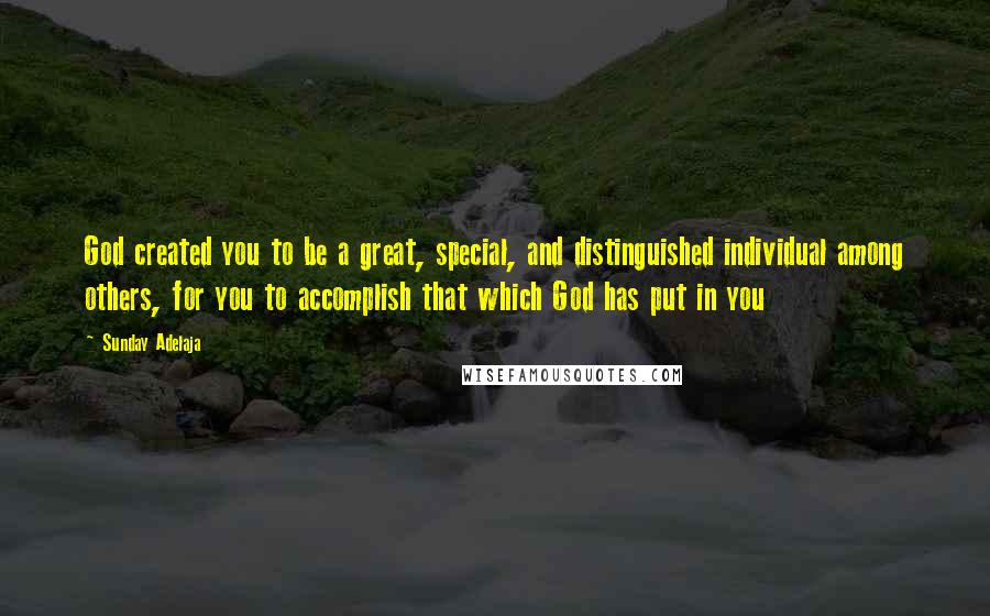 Sunday Adelaja Quotes: God created you to be a great, special, and distinguished individual among others, for you to accomplish that which God has put in you
