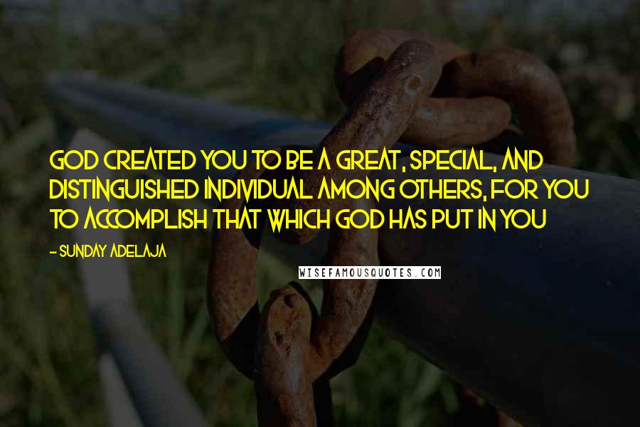 Sunday Adelaja Quotes: God created you to be a great, special, and distinguished individual among others, for you to accomplish that which God has put in you
