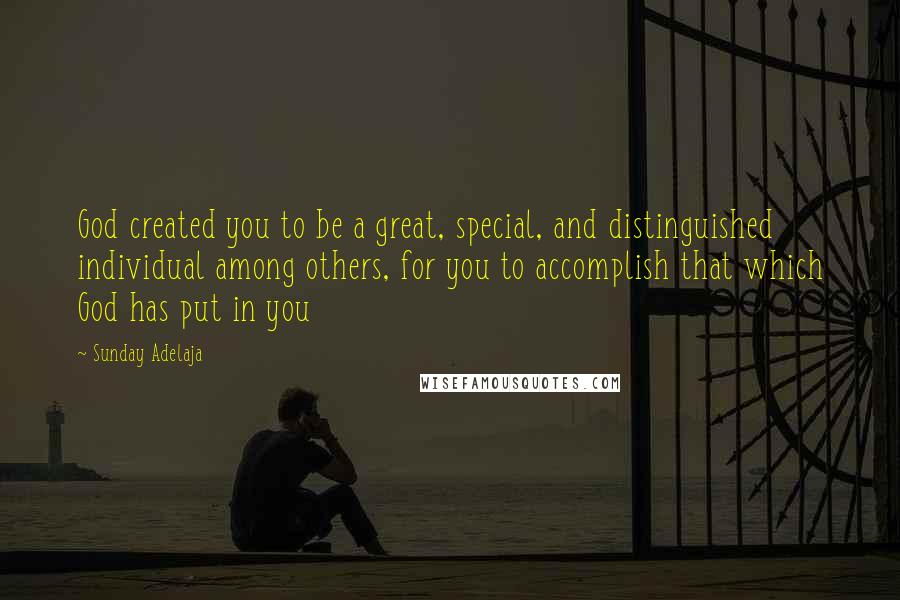 Sunday Adelaja Quotes: God created you to be a great, special, and distinguished individual among others, for you to accomplish that which God has put in you