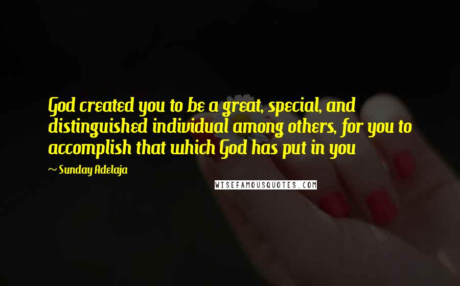 Sunday Adelaja Quotes: God created you to be a great, special, and distinguished individual among others, for you to accomplish that which God has put in you