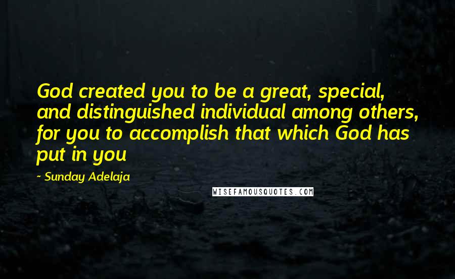 Sunday Adelaja Quotes: God created you to be a great, special, and distinguished individual among others, for you to accomplish that which God has put in you