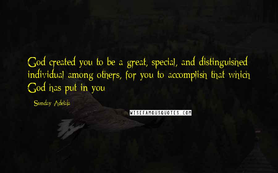 Sunday Adelaja Quotes: God created you to be a great, special, and distinguished individual among others, for you to accomplish that which God has put in you