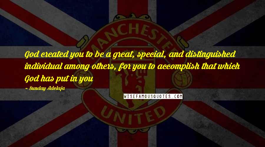 Sunday Adelaja Quotes: God created you to be a great, special, and distinguished individual among others, for you to accomplish that which God has put in you