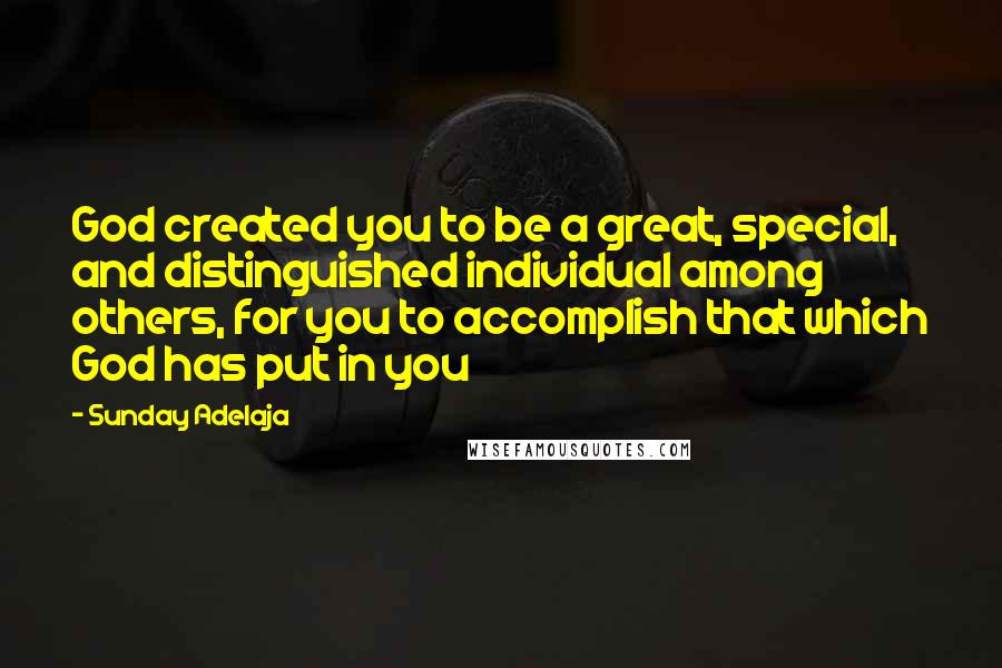 Sunday Adelaja Quotes: God created you to be a great, special, and distinguished individual among others, for you to accomplish that which God has put in you