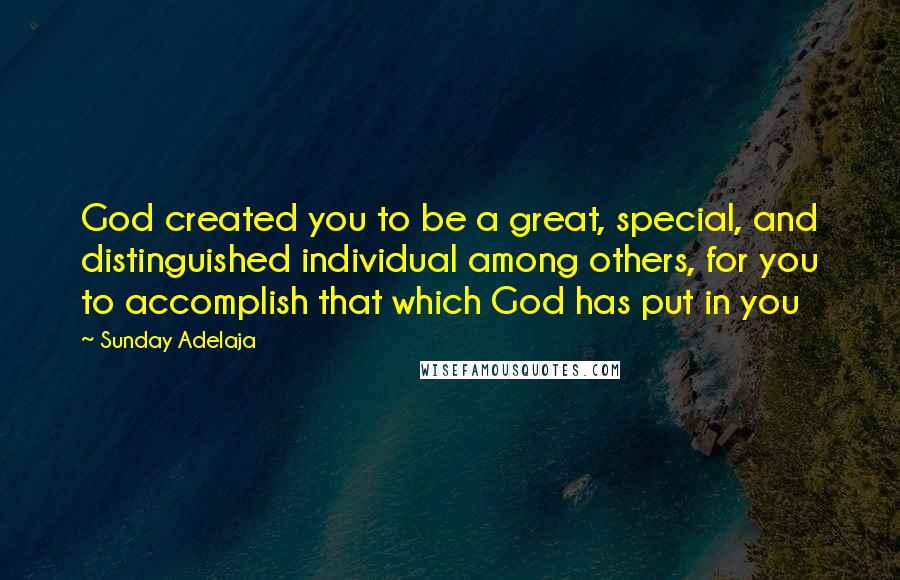 Sunday Adelaja Quotes: God created you to be a great, special, and distinguished individual among others, for you to accomplish that which God has put in you