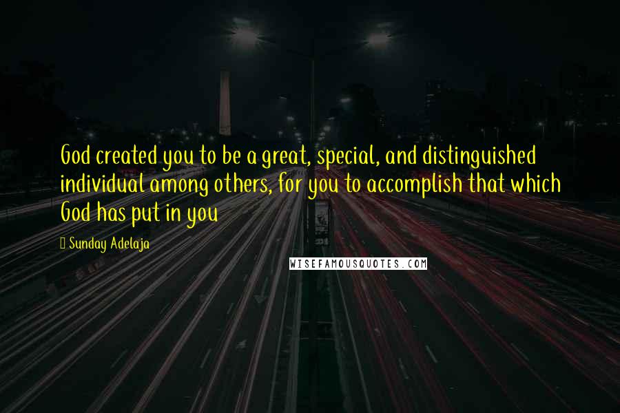 Sunday Adelaja Quotes: God created you to be a great, special, and distinguished individual among others, for you to accomplish that which God has put in you