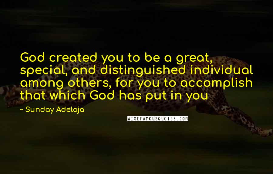 Sunday Adelaja Quotes: God created you to be a great, special, and distinguished individual among others, for you to accomplish that which God has put in you