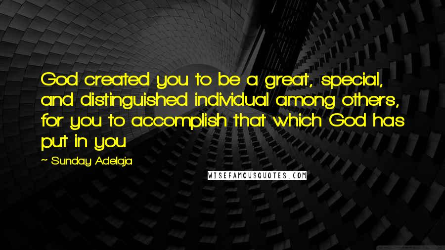 Sunday Adelaja Quotes: God created you to be a great, special, and distinguished individual among others, for you to accomplish that which God has put in you