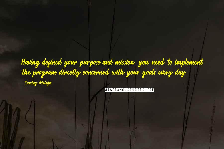 Sunday Adelaja Quotes: Having defined your purpose and mission, you need to implement the program directly concerned with your goals every day