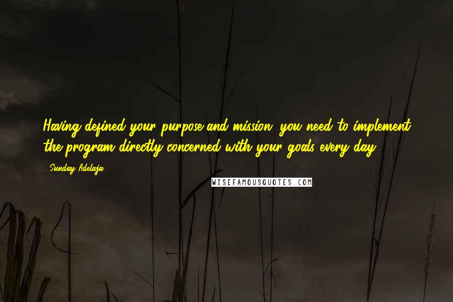 Sunday Adelaja Quotes: Having defined your purpose and mission, you need to implement the program directly concerned with your goals every day