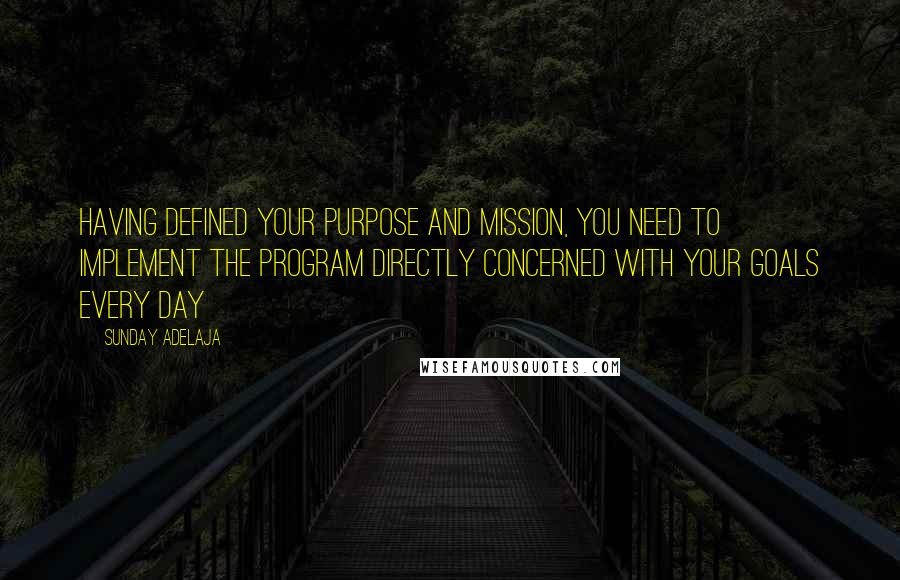 Sunday Adelaja Quotes: Having defined your purpose and mission, you need to implement the program directly concerned with your goals every day
