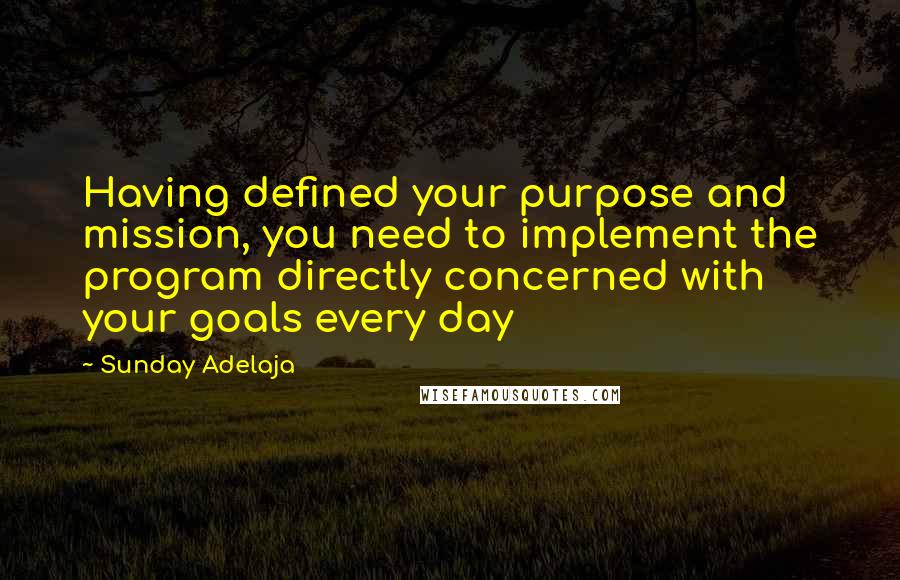 Sunday Adelaja Quotes: Having defined your purpose and mission, you need to implement the program directly concerned with your goals every day