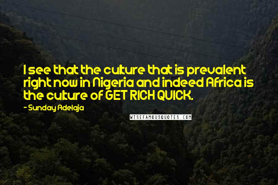 Sunday Adelaja Quotes: I see that the culture that is prevalent right now in Nigeria and indeed Africa is the culture of GET RICH QUICK.