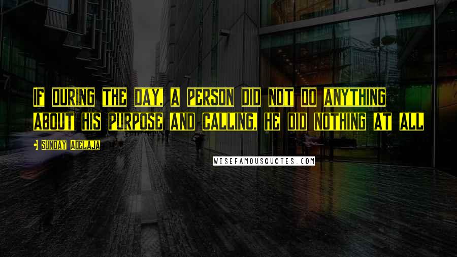 Sunday Adelaja Quotes: If during the day, a person did not do anything about his purpose and calling, he did nothing at all