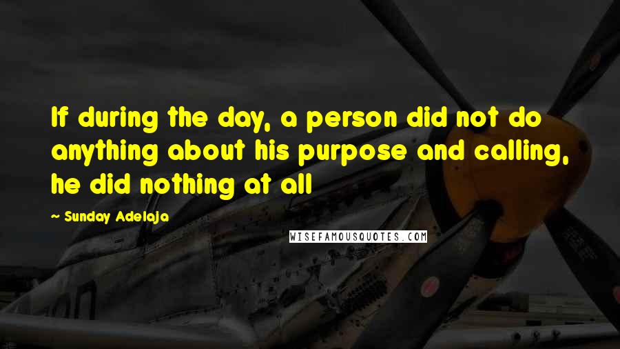 Sunday Adelaja Quotes: If during the day, a person did not do anything about his purpose and calling, he did nothing at all