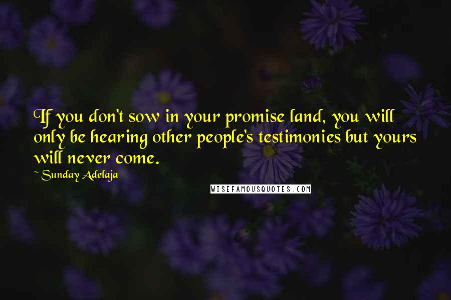 Sunday Adelaja Quotes: If you don't sow in your promise land, you will only be hearing other people's testimonies but yours will never come.