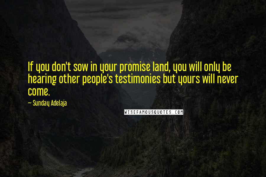 Sunday Adelaja Quotes: If you don't sow in your promise land, you will only be hearing other people's testimonies but yours will never come.