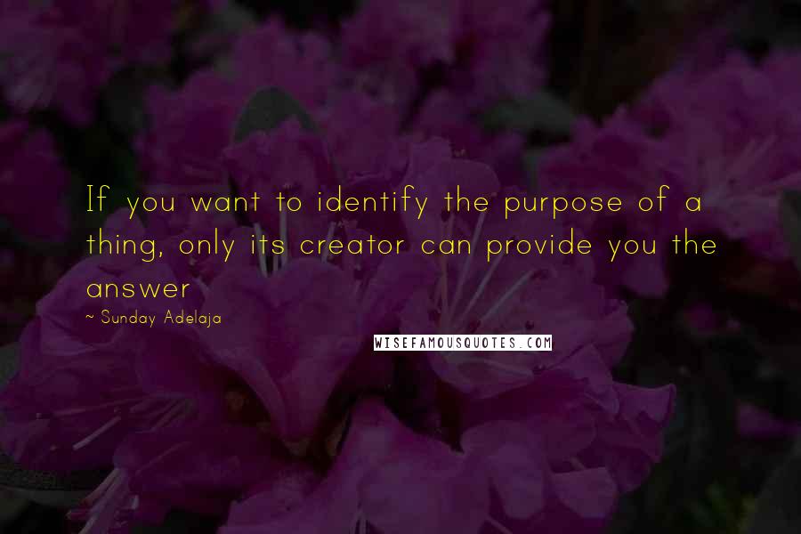 Sunday Adelaja Quotes: If you want to identify the purpose of a thing, only its creator can provide you the answer