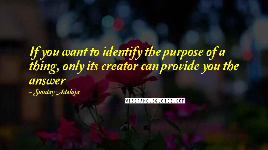 Sunday Adelaja Quotes: If you want to identify the purpose of a thing, only its creator can provide you the answer