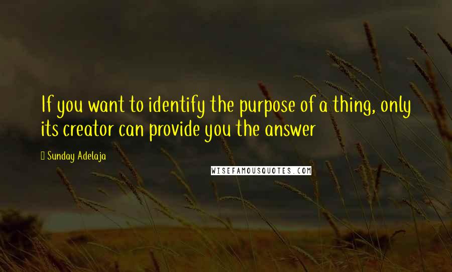 Sunday Adelaja Quotes: If you want to identify the purpose of a thing, only its creator can provide you the answer