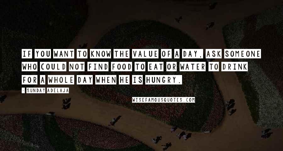 Sunday Adelaja Quotes: If you want to know the value of a day, ask someone who could not find food to eat or water to drink for a whole day when he is hungry.