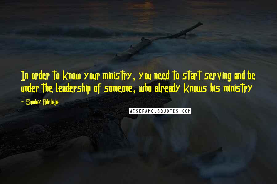 Sunday Adelaja Quotes: In order to know your ministry, you need to start serving and be under the leadership of someone, who already knows his ministry