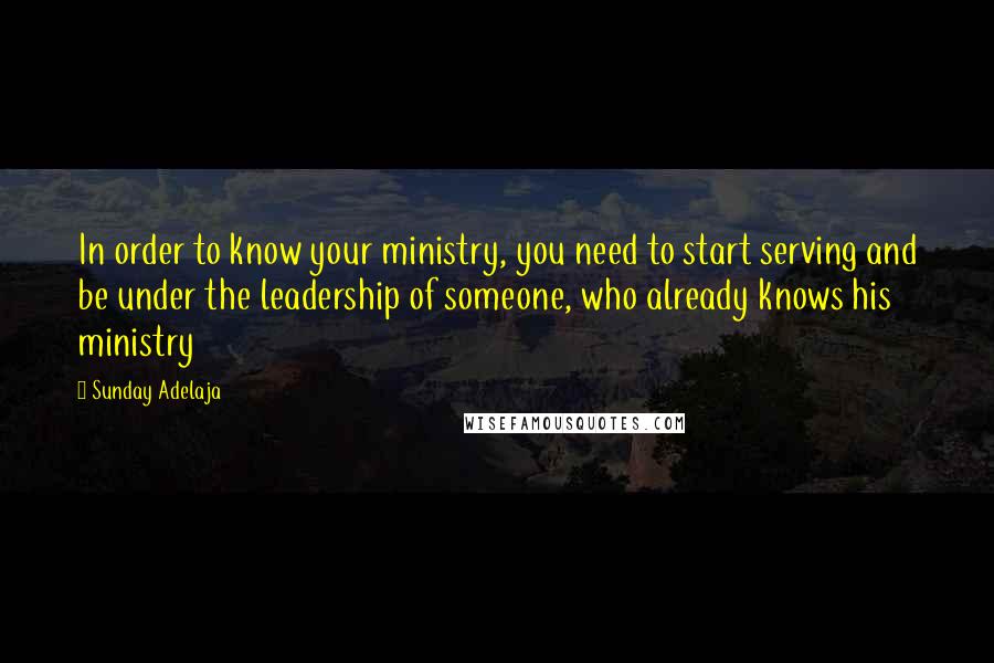 Sunday Adelaja Quotes: In order to know your ministry, you need to start serving and be under the leadership of someone, who already knows his ministry