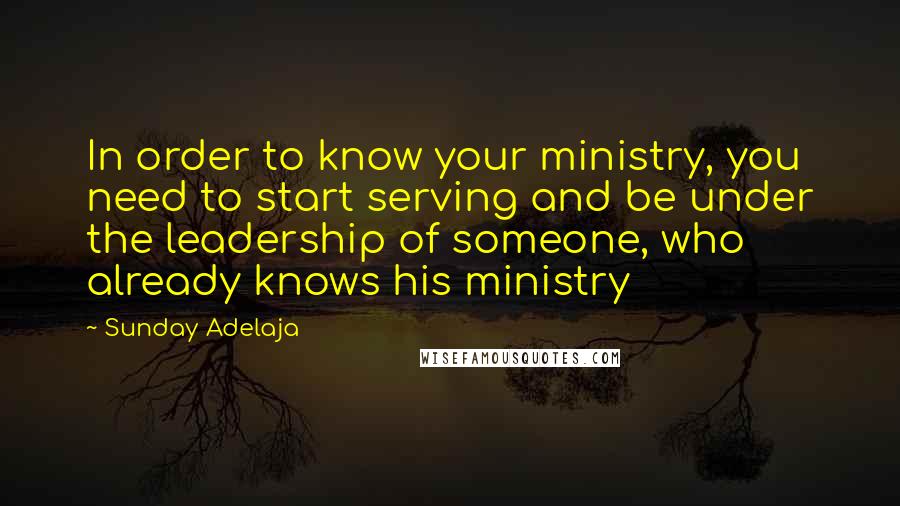 Sunday Adelaja Quotes: In order to know your ministry, you need to start serving and be under the leadership of someone, who already knows his ministry