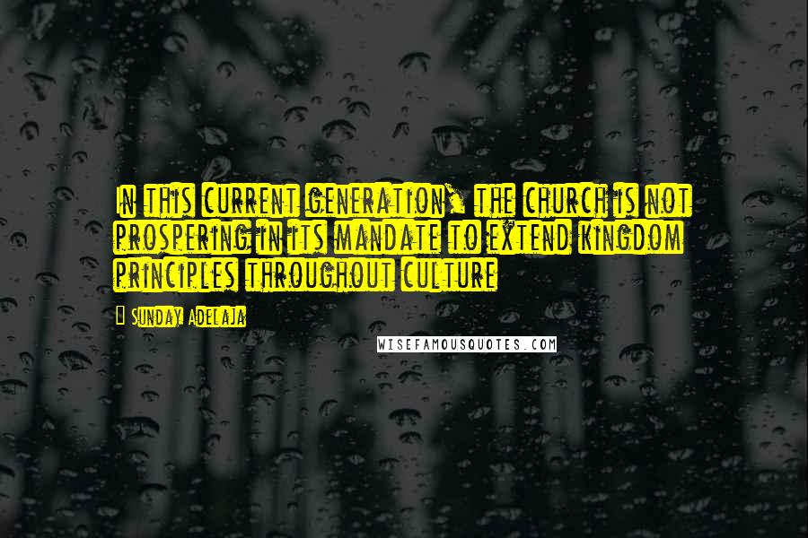 Sunday Adelaja Quotes: In this current generation, the church is not prospering in its mandate to extend kingdom principles throughout culture