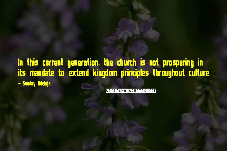 Sunday Adelaja Quotes: In this current generation, the church is not prospering in its mandate to extend kingdom principles throughout culture