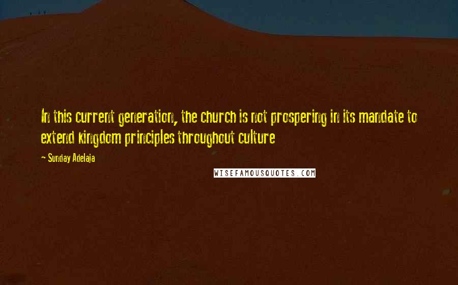 Sunday Adelaja Quotes: In this current generation, the church is not prospering in its mandate to extend kingdom principles throughout culture