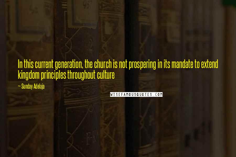 Sunday Adelaja Quotes: In this current generation, the church is not prospering in its mandate to extend kingdom principles throughout culture