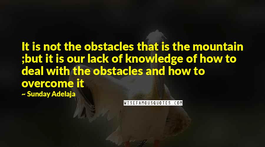 Sunday Adelaja Quotes: It is not the obstacles that is the mountain ;but it is our lack of knowledge of how to deal with the obstacles and how to overcome it