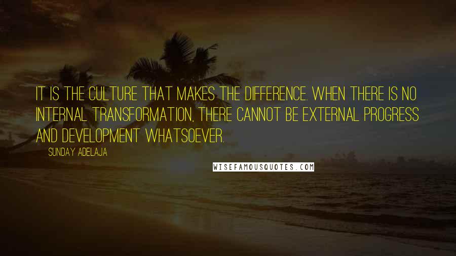 Sunday Adelaja Quotes: It is the culture that makes the difference. When there is no internal transformation, there cannot be external progress and development whatsoever.