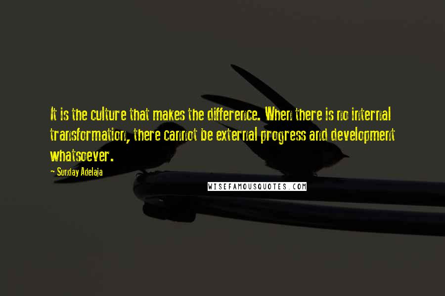 Sunday Adelaja Quotes: It is the culture that makes the difference. When there is no internal transformation, there cannot be external progress and development whatsoever.