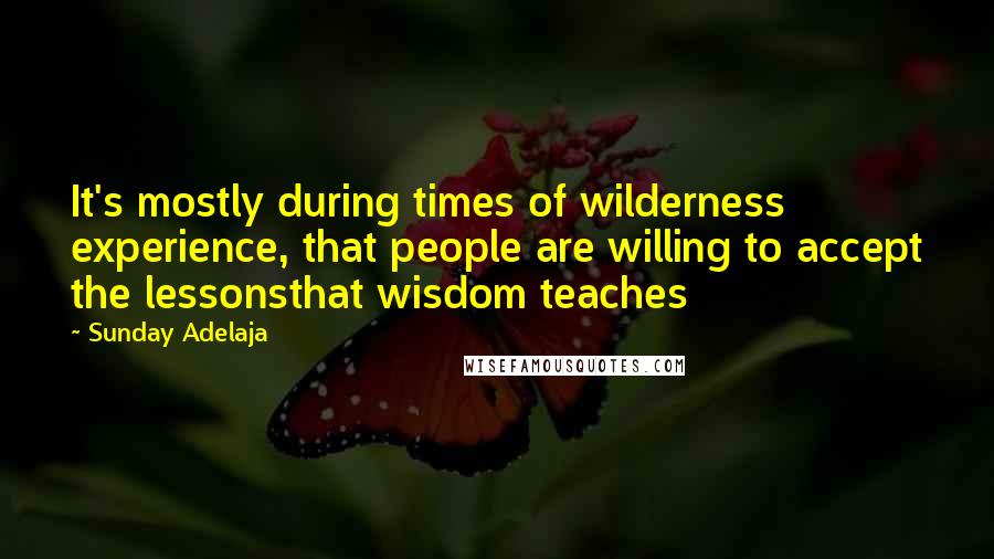 Sunday Adelaja Quotes: It's mostly during times of wilderness experience, that people are willing to accept the lessonsthat wisdom teaches